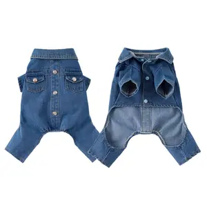 Stylish Denim Dog Jumpsuit for Small Medium Dogs Jeans Overall Puppy Clothes Four Seasons Wear Comfy Pet Onesie Outfit Apparel
