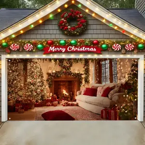 Christmas Garage Door Banner Outdoor Decoration, Large Fabric Gate Cover, Perfect for Holiday Wall Art, Photo Booths, Weddings, Parties