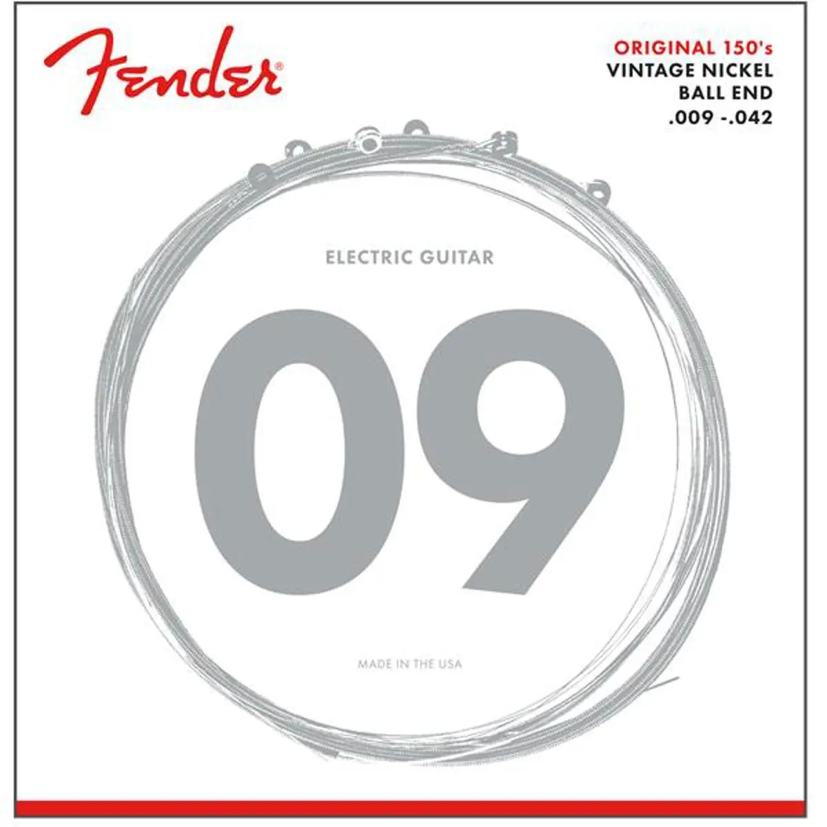 Fender Original Pure Nickel Wound 150L Light Electric Guitar Strings, Ball End, .009-.042 Gauges, Set of 6 Strings