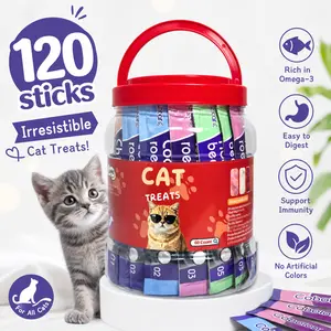 [120 Sticks 2 Tubs] Mewno Creamy Puree Cat Treats Lickable Squeezable Sticks, Grain-Free, Chicken Salmon Cod Abalone Tuna Variety Pack, 0.52oz Per Tube