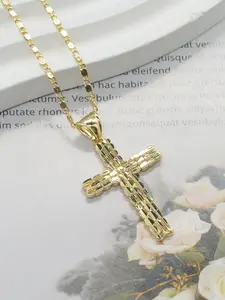 1pc Fashion Floral Cross Religious Pendant Necklace, Vintage Elegant Casual Style, Unisex Daily Wear Jewelry Gift Cross Necklaces