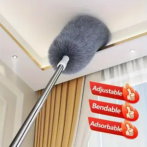 Retractable Duster with Bendable Head, Extra-Long 150cm Extendable Rod, Washable & Reusable Blue Microfiber Brush, No Power Needed, Ideal for High Ceilings, Furniture, Cars, Bedroom/Living Room Cleaning, Dusters for Cleaning