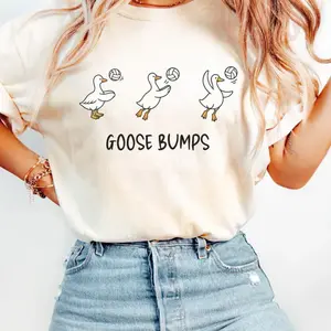 Goose Bumps volleyball t-shirt, cute goose-themed volleyball team t-shirt, adorable volleyball athlete t-shirt, sports apparel gift.