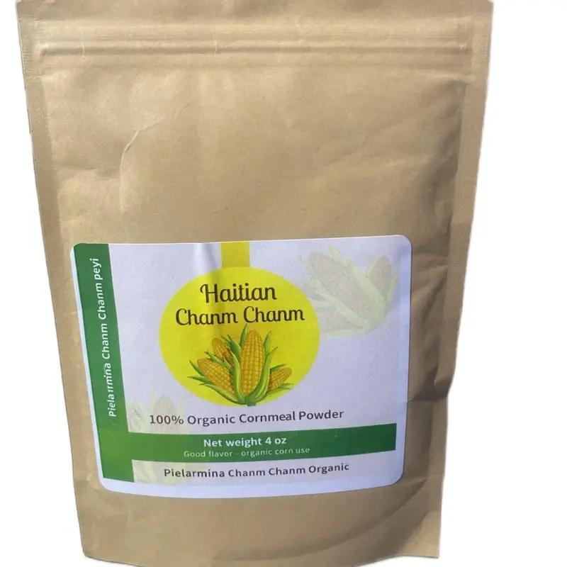 The Pielarmina blend is a 4 oz, lightly sweetened, ready-to-eat powder made of finely milled toasted corn, roasted peanuts (pistache), sugar, and warm spices like