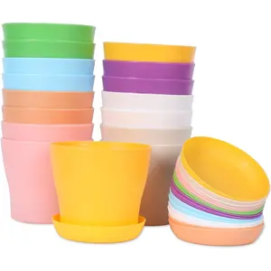 16-Pack 4" Plastic Flower  Pots Thickened Seedlings  Pots, Colorful Flower  Container Seed Starting Pots with Pallet (8 Colors)
