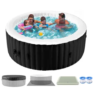 2-4 Person Inflatable Hot Tub, Energy Efficiency Round Portable Blow up Hot Tub, Leak-Proof PVC Outdoor Spa with 120 Air Jets, Dual Cover and EVA Mat, 71” X 71” X 25”