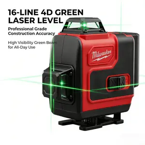 Milwaukee M12 12V 16 Line Green Laser Level with 0.3mm Professional Accuracy and Magnetic Micro-Adjust Base, High Visibility Measuring Gear for Accurate Tile Installation and Drywall Partitioning for Skilled Tradesmen