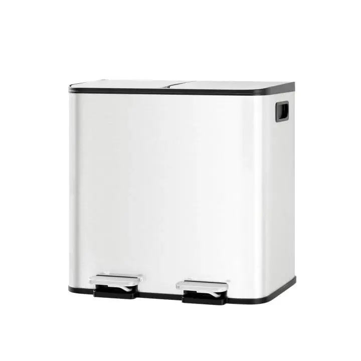 2 x 15L Metal Pedal Bin for Separated Collection, Domestic Use, Commercial Use, Separate Baskets, Efficient Differentiated Collection, Space-Saving Design,White