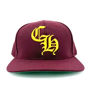 Chrome Hearts Burgundy Gold Snapback Cap, Custom Embroidered Hat - Baseball Hat with CH Emblem and Brand Logo
