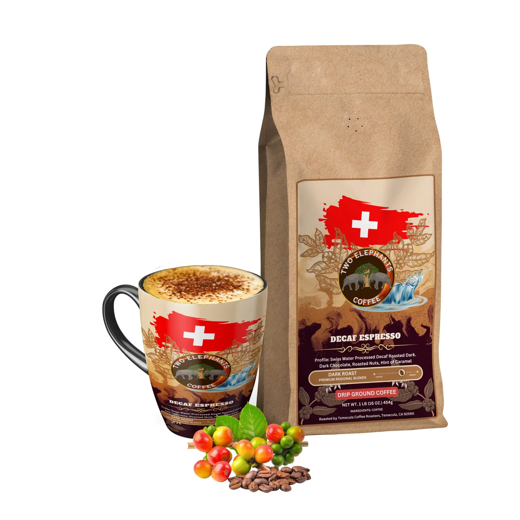 Decaf Espresso - Dark Roast - Drip Ground Coffee - NET WT. 1lb (16 oz. 454g) Bag