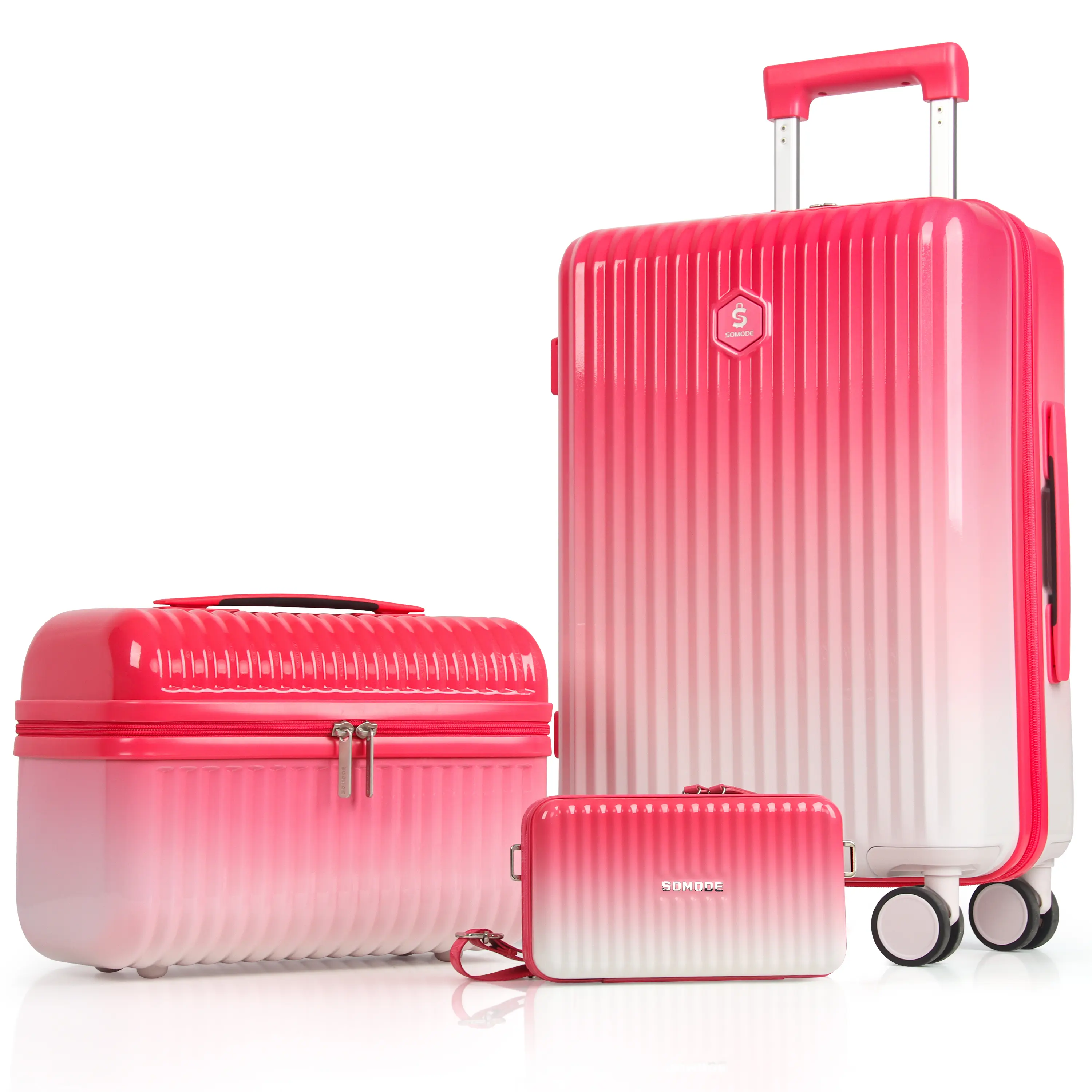 3pcs Fashion 20inch carry-on Luggage Set Hard Shell PC Suitcases Lightweight Durable with Combination Lock Zipper Closure Spinner Wheels TSA-Friendly 8/14/20 inch