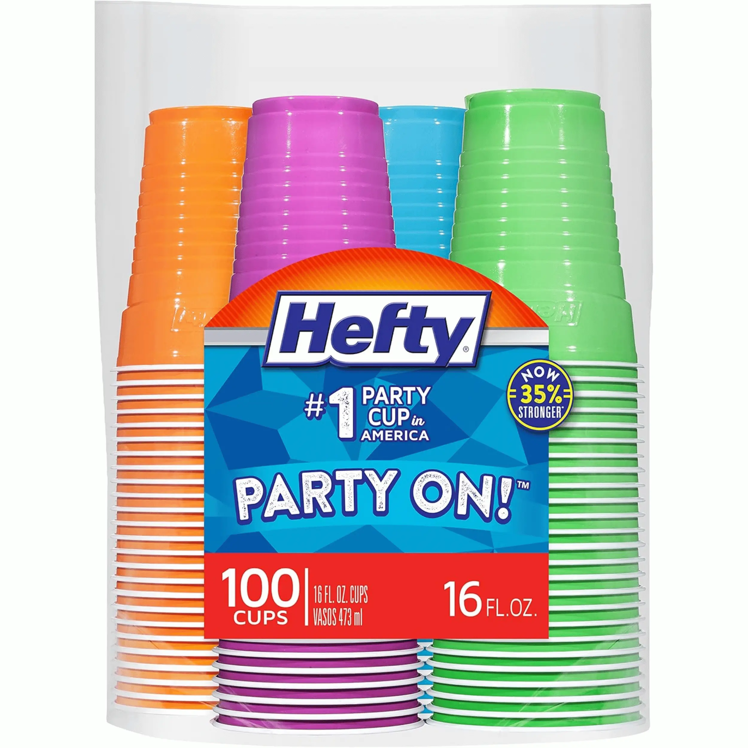 16 Ounce Disposable Plastic Cups 100 Count Assorted Party Drinking Cups for Soda, Juice & Cold Drinks, Durable Plastic Party Cups for BBQ, Birthday, Picnic & Everyday Entertaining