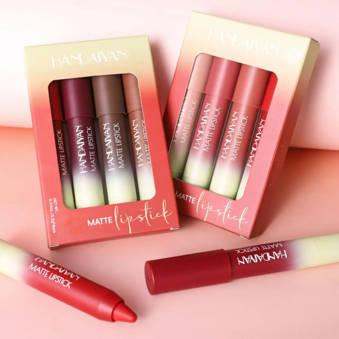 Handaiyan 4-Piece Matte Lip Crayon Multi-Pack - Flawless, Long-Lasting, Waterproof, Smudge-Proof Cosmetic Set with Lip Liner Function, Formaldehyde-Free Makeup Kit, Lip Combos
