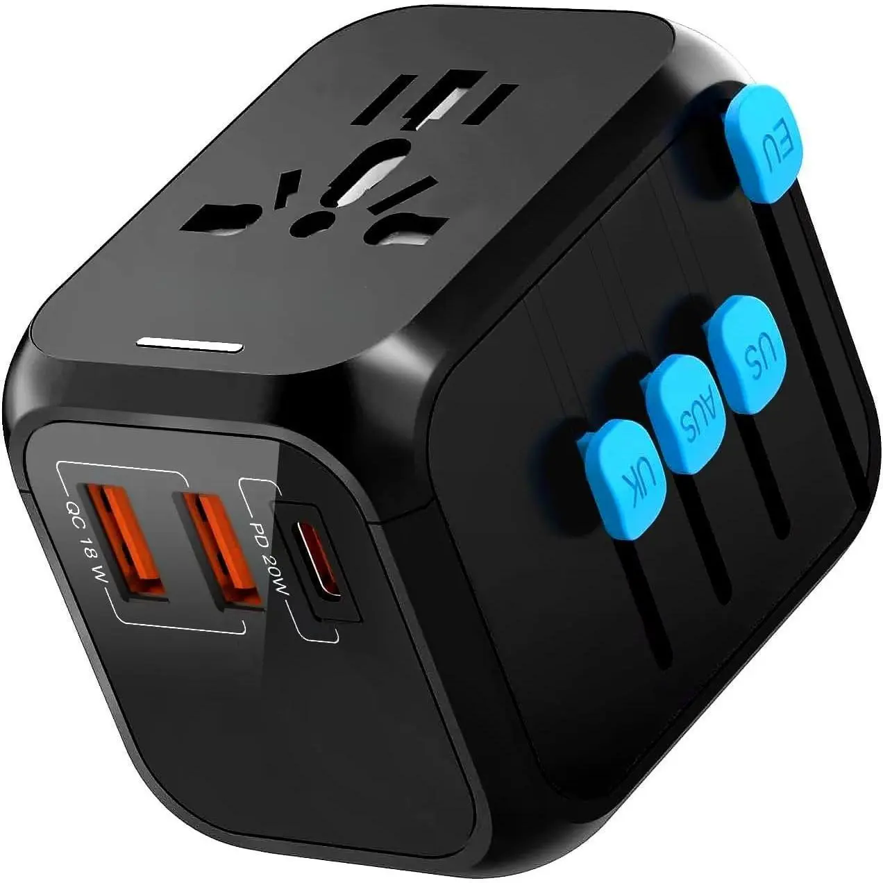 X-APT04  Universal International Power Travel Plug Adapter with 3 USB Ports (1 USB C), Worldwide Plug Adaptor Wall Charger for USA to Europe UK France Germany Spain Ireland Australia (Type C/G/A/I) Charging Socket