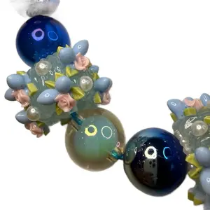 Handmade Blue Floral Fantasy Beaded Keychain | Glow-in-the-Dark Fairy Core Accessory