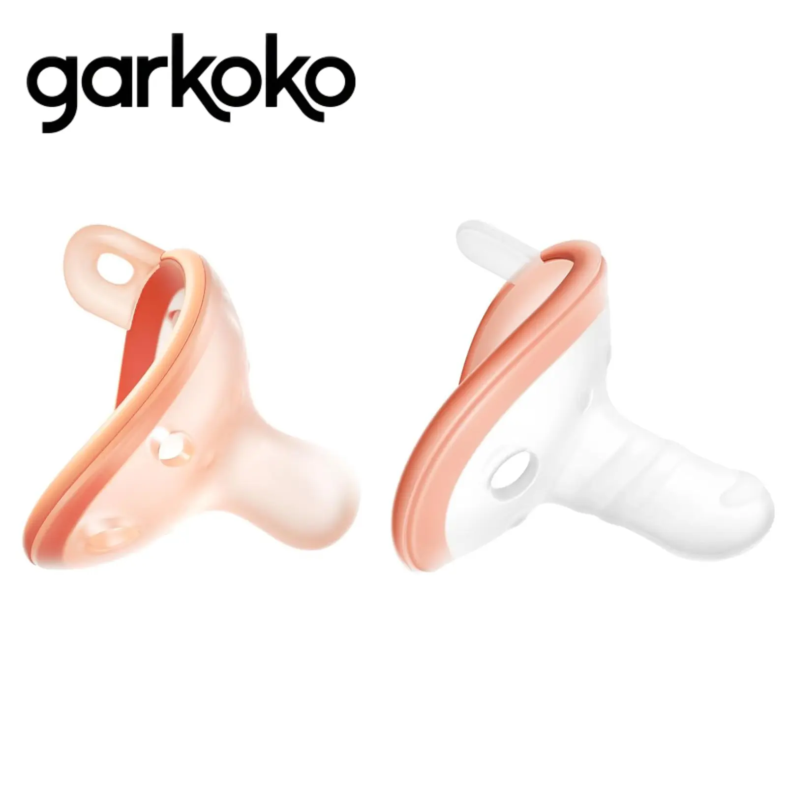 garkoko Baby Pacifiers for Newborns 0-6 Months, 2 Pack Soft Silicone Set with Nipple & Thumb Shape, Breathable for Teething Relief, BPA Free