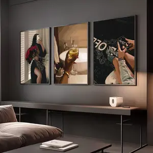 Women's 3-Piece Artistic Vintage Photo Paper Poster Set - Multi-Size Hand-Taped Long-Lasting Artwork, Luxury Fashion Graphic Home Decoration for Girls' Rooms