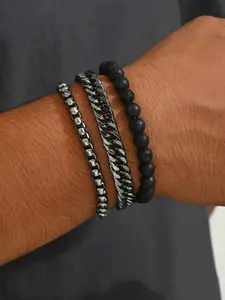 3-Piece Metal Men'S Bracelet Set, Sturdy Cuban Chain Bracelet Set, Men'S Stacking Accessories, Stackable Bracelets, Hand Jewelry, Niche High-End Bracelets