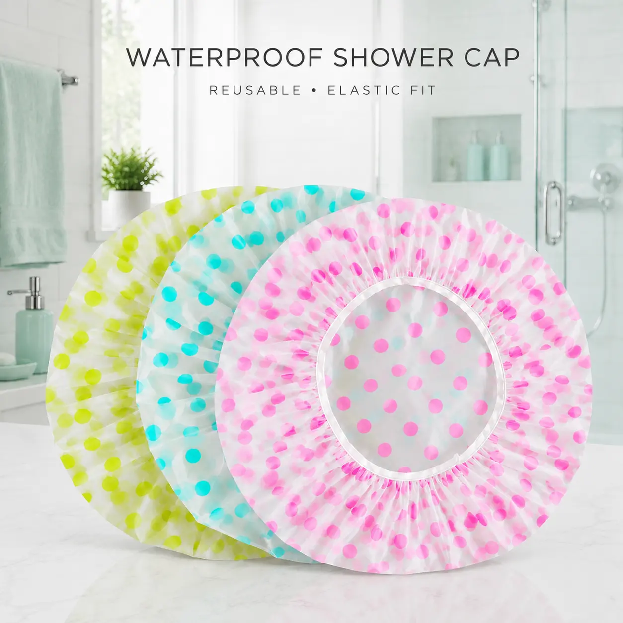 3pcs Waterproof Shower Caps for Long Hair - Lightweight, Thick Home Bathroom Supplies, Kitchen Fume Prevention Sanitary Hats