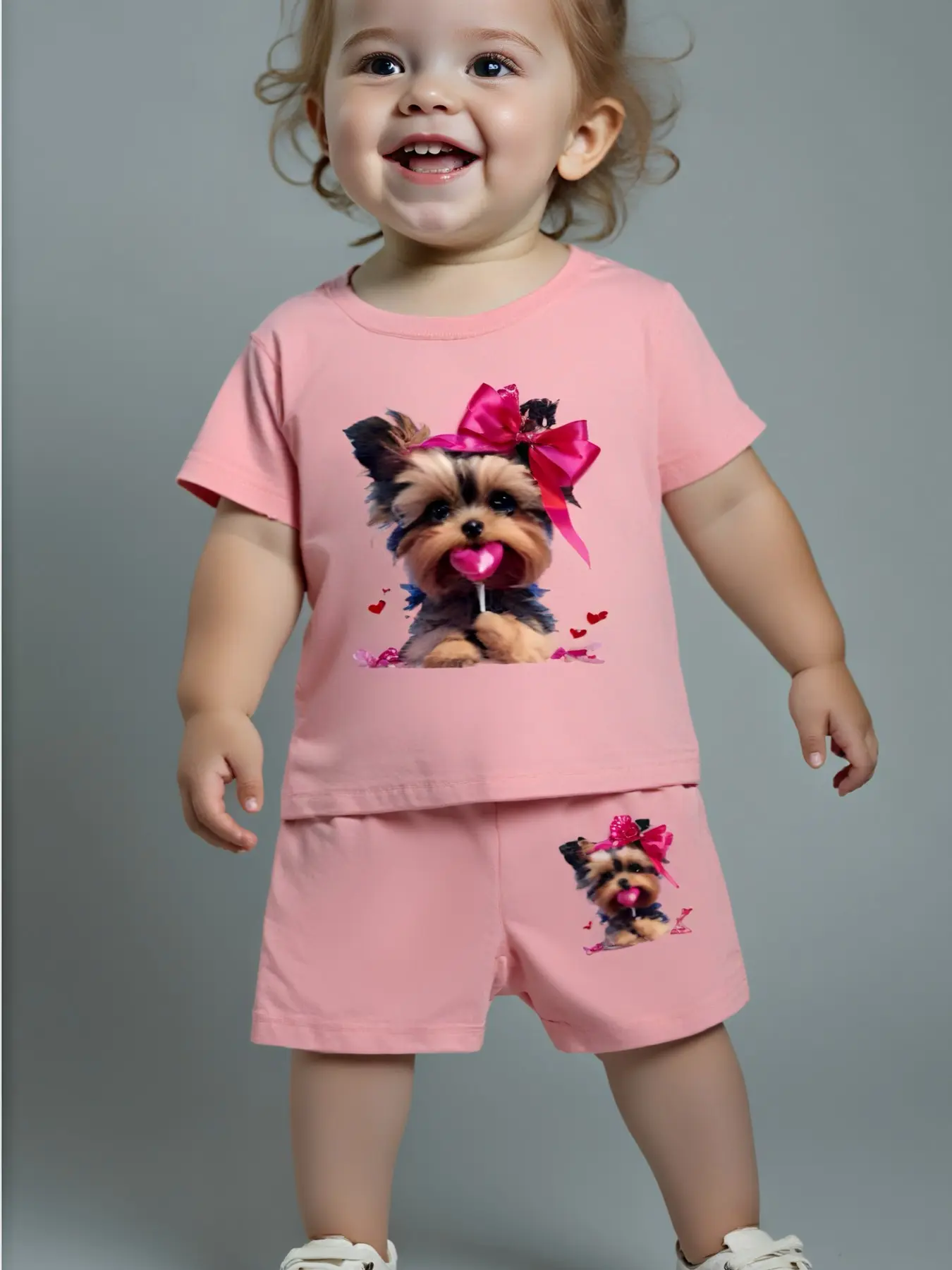Baby Girl Summer Cartoon Print Cute Short Sleeve Top and Shorts Set, Outfit, Baby Girl Clothes, Casual Fitted, Style, Toddler Clothing
