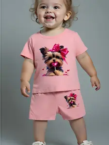 Baby Girl Summer Cartoon Print Cute Short Sleeve Top and Shorts Set, Baby Girl Clothes, Casual Fitted, Style, Toddler Clothing