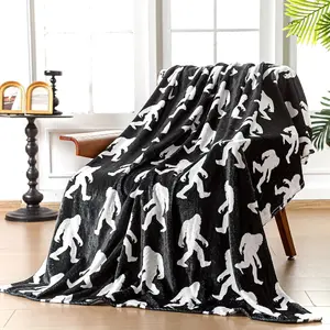 Big Foot Sasquatch Gifts Bigfoot Blanket for Men Women Funny Birthday Unique Sasquatch Gifts Vintage Flannel Throws Blanket for Bed Sofa,(Black and White)