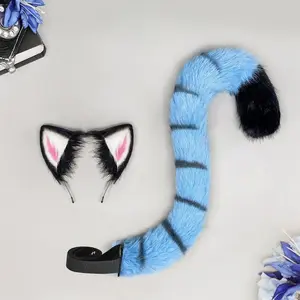 Witch Hunt Group Handmade Artificial Fur Animal Orc Messenger Tiger Blue Plush Headdress Tail Performance Props