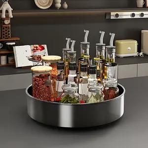 1pcs 360 Degree Rotating Kitchen Seasoning Rack Organizer, Non-Contact Food Grade Turntable, Multi-Functional Countertop Storage Carousel