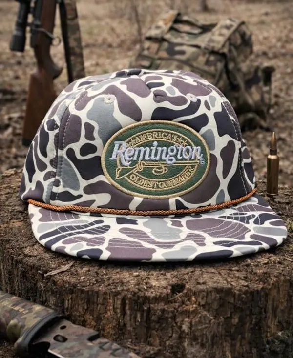 [BEST 2026] Remington Vintage Camo Hunting Snapback Hat, Outdoor Woodland Trucker Cap, Adjustable Camouflage Flat Brim, Hunter Gift for Men, Rugged Forest Style Hat