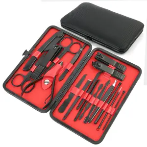 LotFancy Manicure Set, Pedicure Kit, Nail Clippers, Professional Grooming Kit 18 In 1 with Case, Black