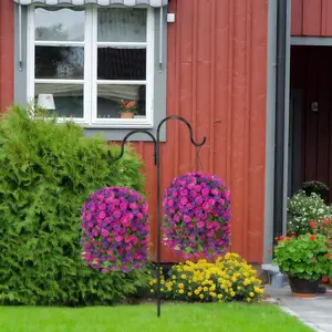 Artificial Fake Hanging Flowers Basket for Spring Decor, Faux Silk Flower in Planter for Summer, Outdoor Artificial Floral for Home Porch Yard(Purple-red Deep Purple)