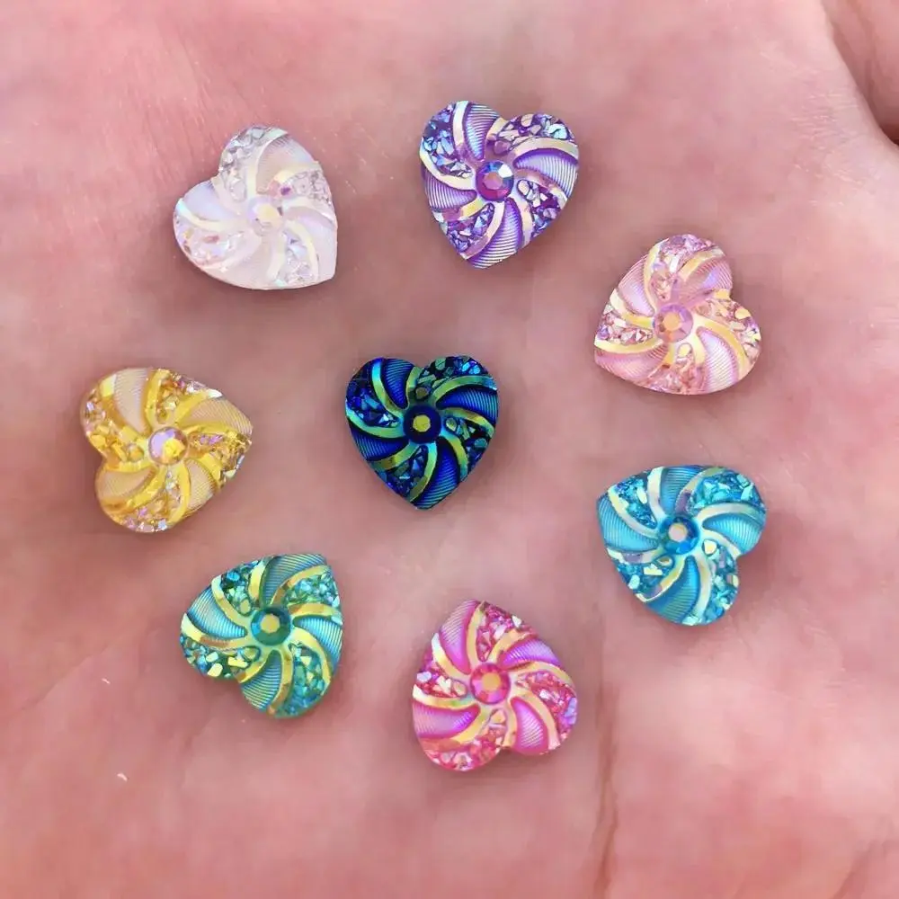 30pcs AB Resin 12mm Heart Whirlwind Flat back Sparkly Rhinestone Scrapbook Wedding Applique DIY Jewelry Earrings Ornament Crafts Accessories Jewelry Making Supplies Rhinestone Sparkle Resin Rhinestones