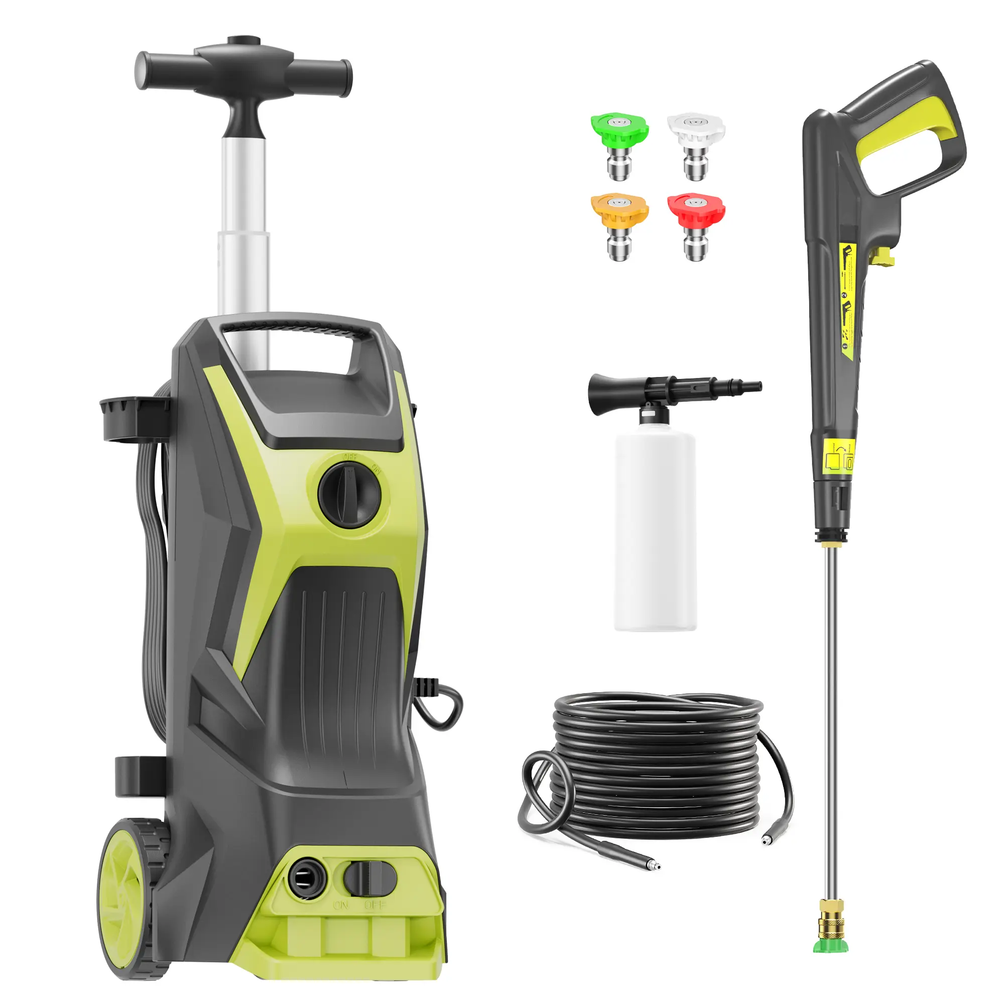 Electric Pressure Washer 2600PSI 2.6GPM, Grime Removal, Broad Cleaning Coverage, with 4 Adjustable Nozzle, 500ML Foam Cannon, Stainless Steel Lance, Automatic Total Stop System for Car, Driveway, Fence, Garden, Yard, Outdoor Cleaning