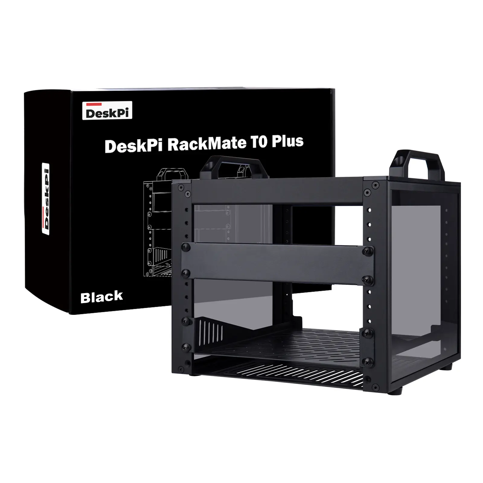 52Pi DeskPi RackMate T0 Plus 4U Mini Server Cabinet - 10in Width, 11.06x10.23x9.48in Acrylic-Aluminum Alloy Dust-Resistant Case, Enhanced Cooling, Open Design, Stylish Translucent Panels, Easy Installation for Servers/Network Equipment (Black), 10 Inch Wi