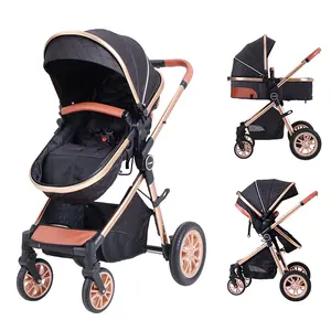 2 in 1 Baby Stroller, Foldable Baby Stroller with Shock Absorption Convertible Bassinet Pushchair for Infants and Newborns 0-36 Months & All-Terrain Tires, Adjustable Handlebar, Lightweight for Travel, Shopping, Park,black