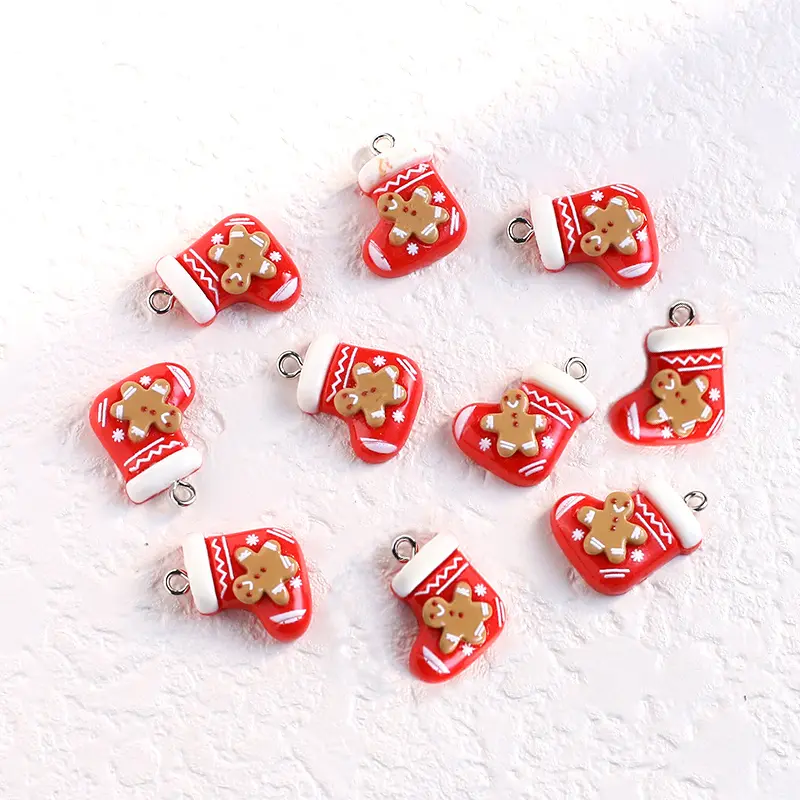 10/20pcs Christmas Charm Set Festive Gingerbread for Man & Socks Resin Charms for Jewelry Making - Perfect for Earrings, Necklaces, Bags, Keychain, Crafts,Best for Christmas