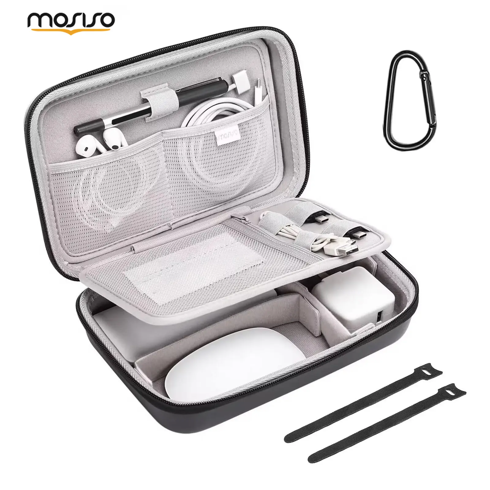 MOSISO Electronic Organizer Bag, Tech Travel Case with Modular Dividers, Cable Organizer Pouch for Charger, USB, SD Card, Mouse & Accessories, Portable Gadget Storage Case, Black
