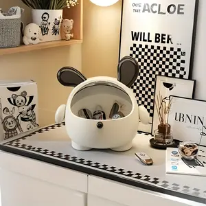 Cute rabbit shape multi-functional storage box, with transparent cover, handle, large-capacity design can be used as jewelry box, cosmetic storage box, desktop trash can, durable plastic material, portable and easy to carry