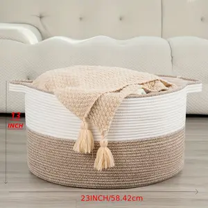 Extra Large Storage Basket, 23" X 13" Woven Blanket Basket For Living Room, Round Woven Basket For Clothes, Laundry Basket For Pillow, Under-Bed Storage