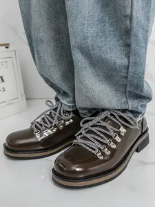 Men's Thick Sole Rubber Derby Shoes, New Japanese Style Business Commute Work Trendy Single Shoe, Unique Design Height Increasing Men's Shoes