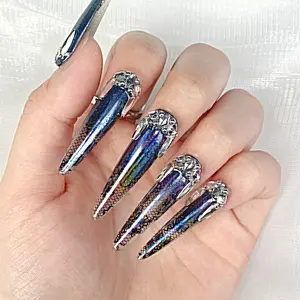 Holography Diamonds Handmade Press-On Nails Reusable Long Lasting Salon Quality Daily Wear Nails Art Diamond Dust Press On Nails Crystal Luxury Design