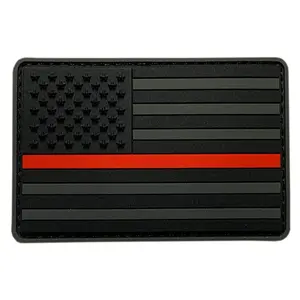 Firefighter Thin Red Line USA Flag Tactical Patch [PVC Rubber-F9]