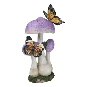Enchanted Fairy Garden Purple Toadstool Mushrooms Monarch Butterflies Figurine