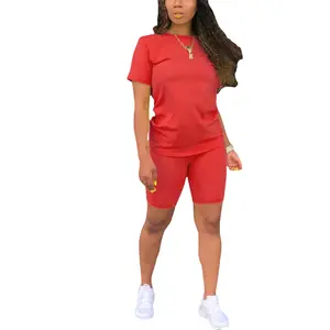 Women's Plain Shorts Set – Featuring a Soft Round Neck Tee and Flattering Skinny Shorts, This Set is Perfect for Outdoor Adventures, Casual Days, or Back-to-School Looks. Perfect for Spring & Fall Weather