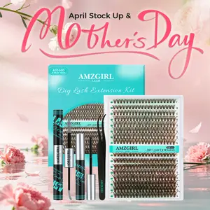 AMZGIRL Brown Lash Clusters Kit 320Pcs 40D+50D DIY Individual Lashes Extension Kit Gray Lash Bond and Seal Lash Remover for Eyelashes Extensions Lash Applicator for Eyelash Cluster Kit at Home(D-Mix9-16mm)