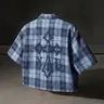American Vintage Plaid Cross Print Short Sleeve Shirt, Men's Loose-Fit Casual Top, Summer Shirts