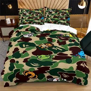Camouflage Pattern Soft Bedding Set, Includes 1 Fitted Sheet and 1 or 2 Pillowcases, No Cotton Inner Core, Perfect Holiday Birthday Gift