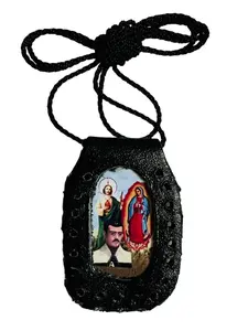 St Jude, Guadalupe and Malverde Scapular Leather Necklace