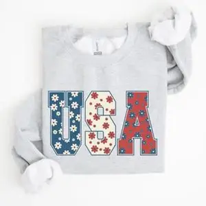 USA, Floral Print, Patriotic, America Flag Sweatshirt, Women's Crew Neck,4th of july outfits for women, 4th of july, 4th of july shirt, t shirts for men