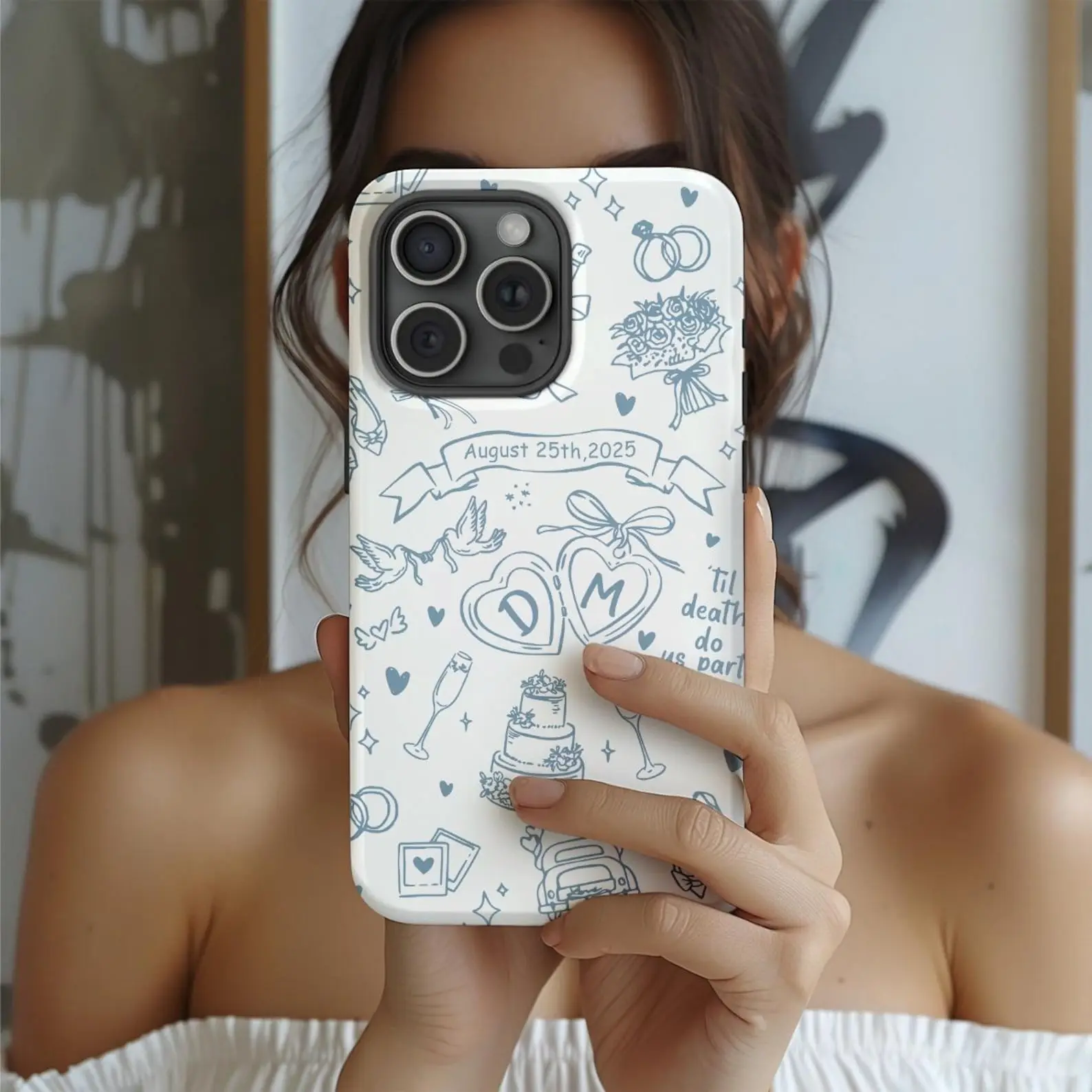 Customized Personalized Wedding iPhone Case - Polycarbonate Shockproof Rubber Protective Casing, Newlywed Gift, Wireless-Ready Tech Accessory with Impact Resistance